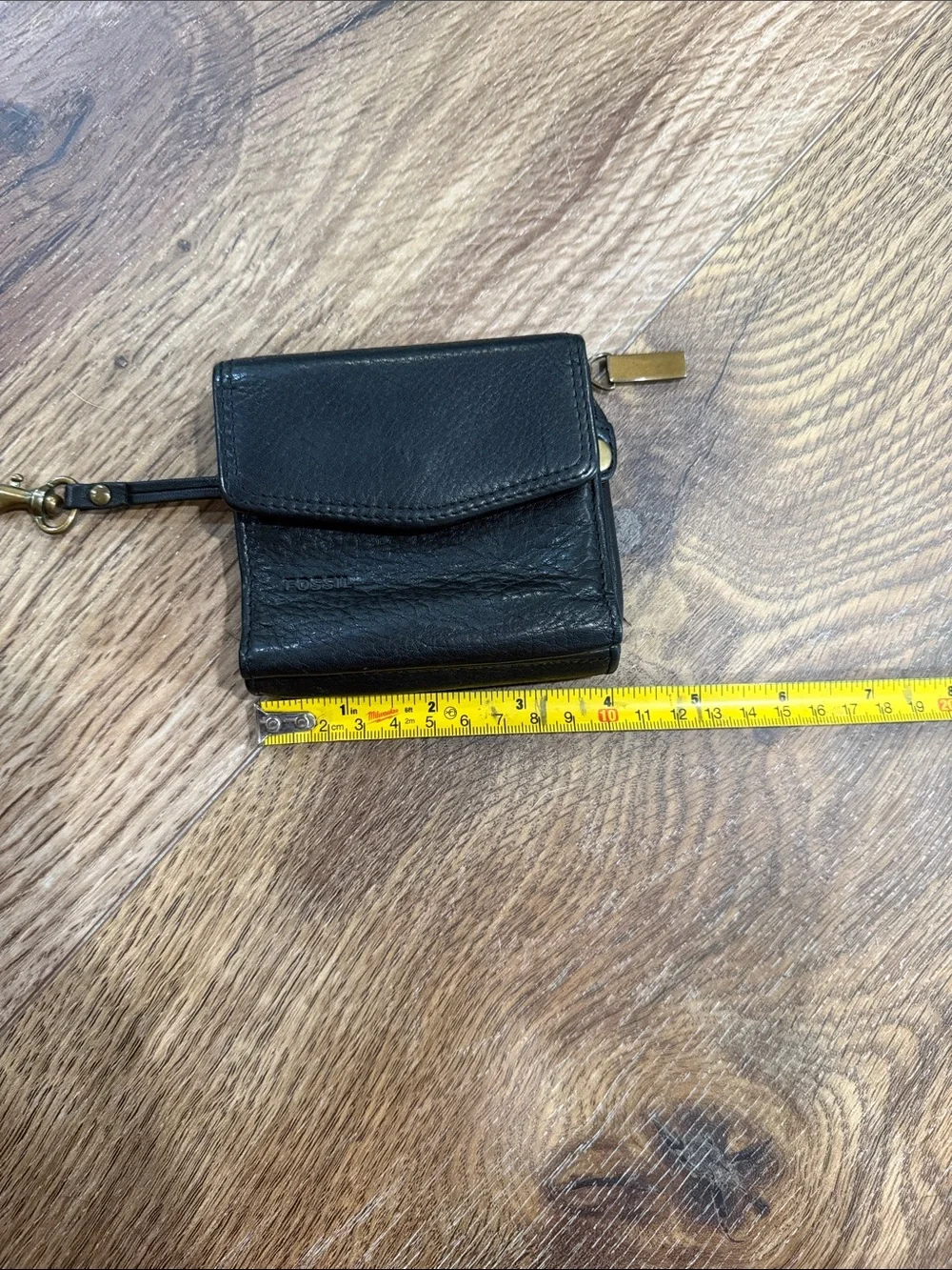Vintage Fossil Black Leather Men's Bifold Wallet with Brass Key Clip